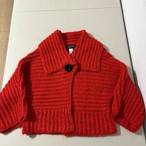 JONES NY Orange Knit Cropped Cardigan Sweater Button Front Shawl Collar Size S/M